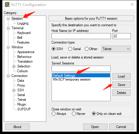 Putty Save Default Configuration